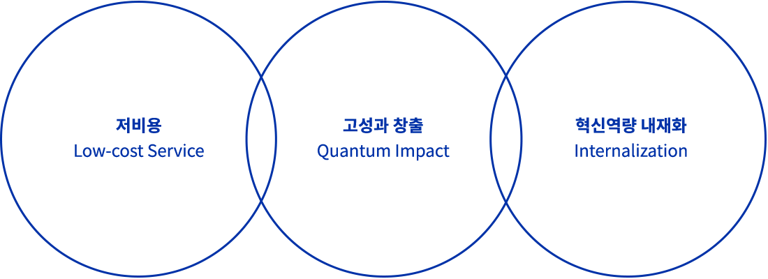 저비용(Low-cost Service), 고성과 창출(Quantum Impact), 혁신역량내재화(Internalization)